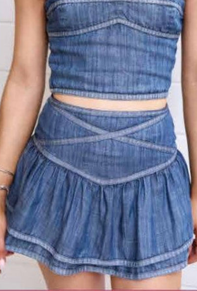 Emmerson Mini Skirt - Blue Tencel
