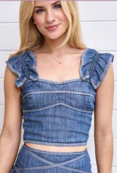 Landry Ruffle Top - Blue Tencel