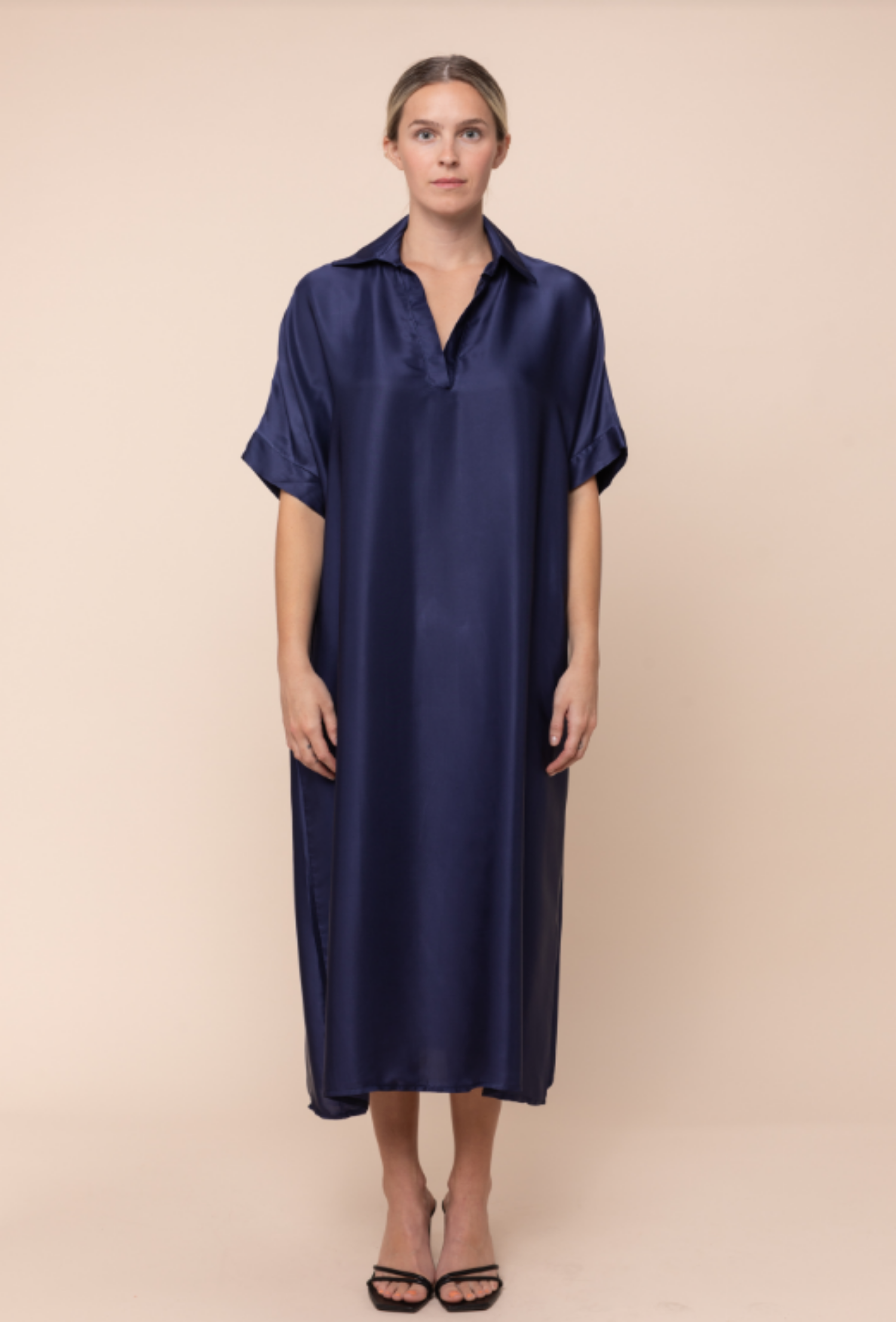 Tania Solid Midi Dress - Navy