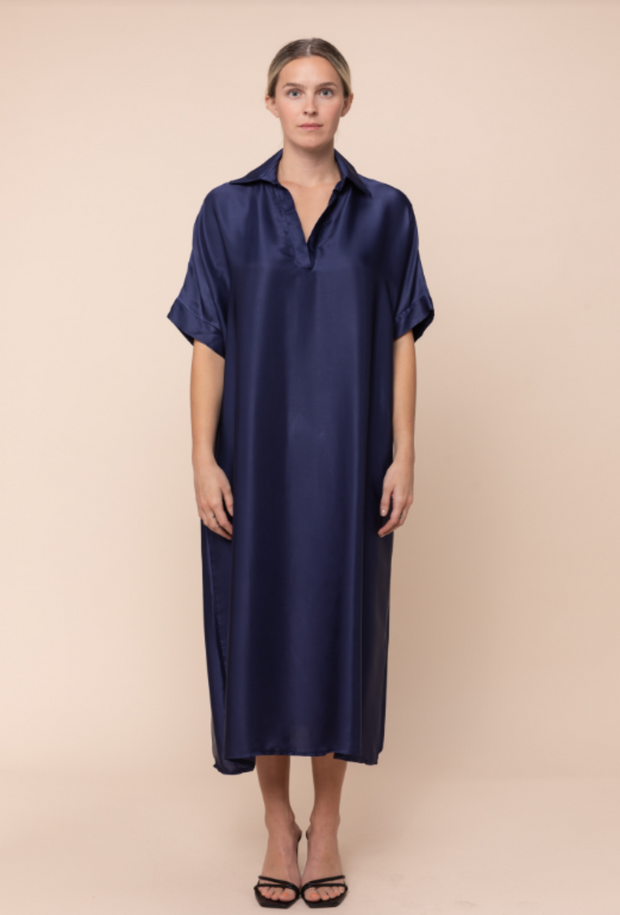 Tania Solid Midi Dress - Navy