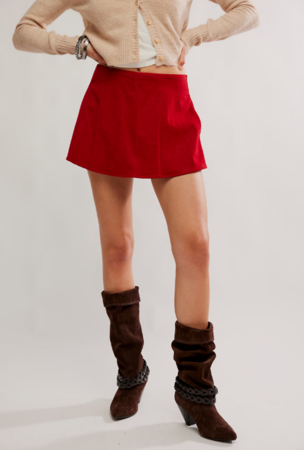 Paradise Found Suede Skort - Rhythmic Red
