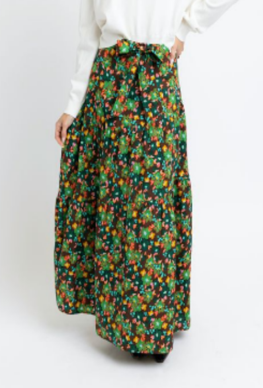 Floral Tie Maxi Skirt - Brown