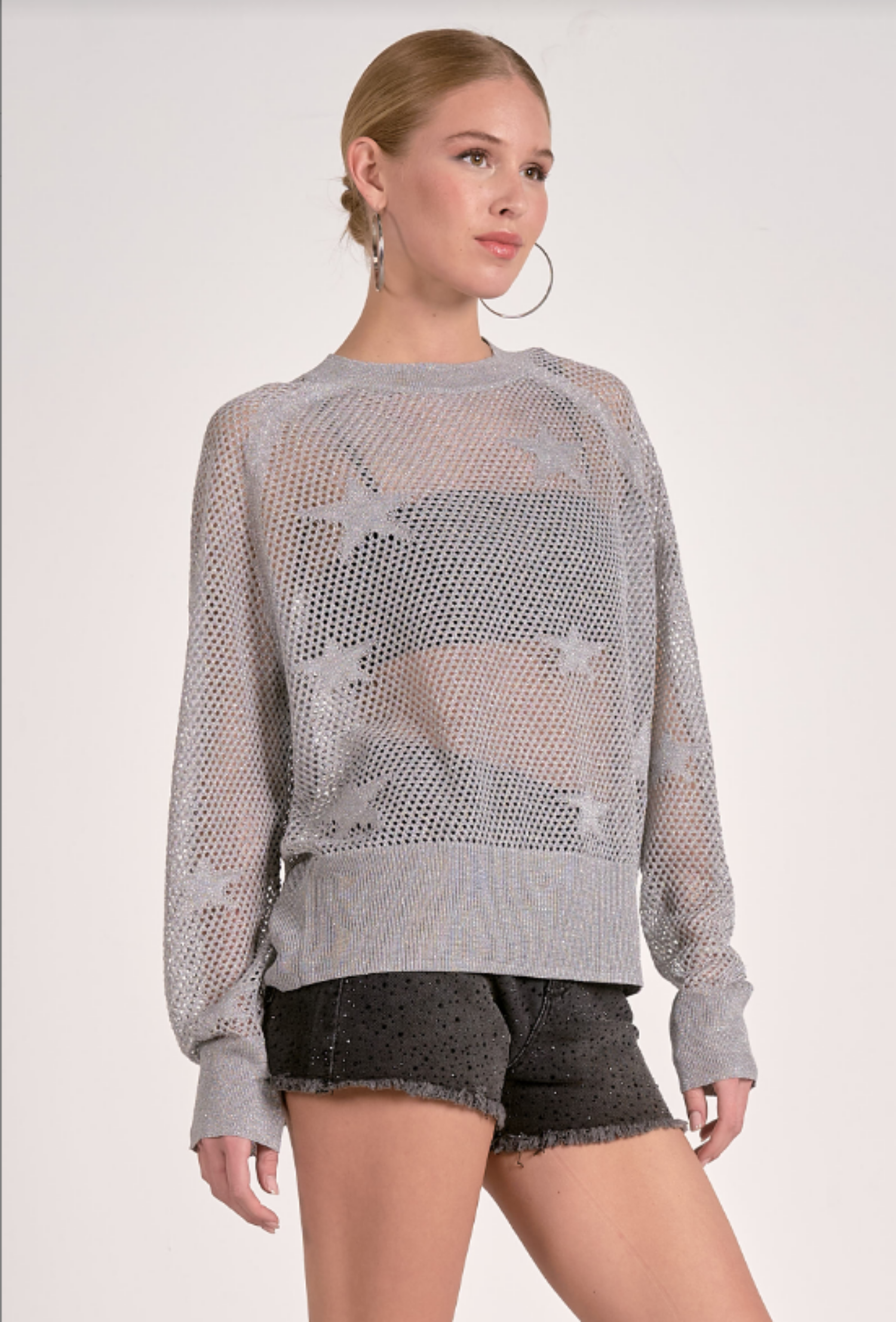 Open Knit Sweater - Silver