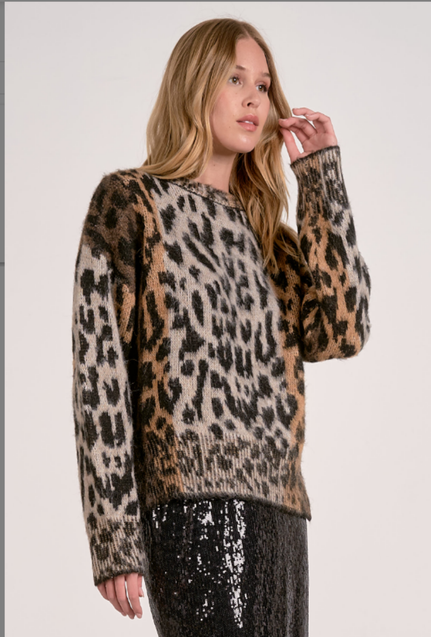 Long Sleeve Leopard Sweater - Brown