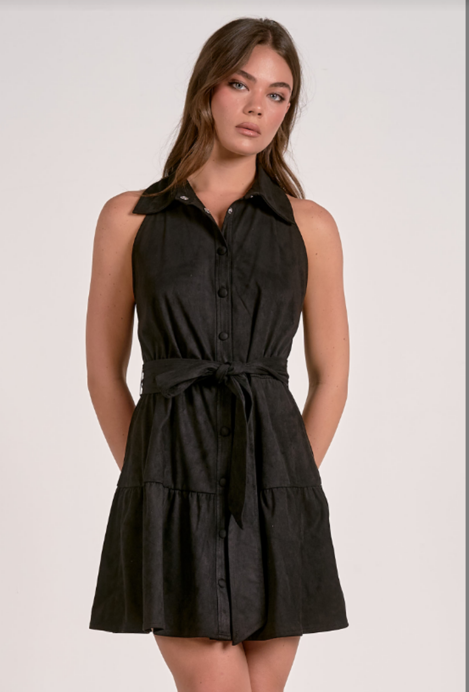 Sleeveless Halter Mini Dress - Black
