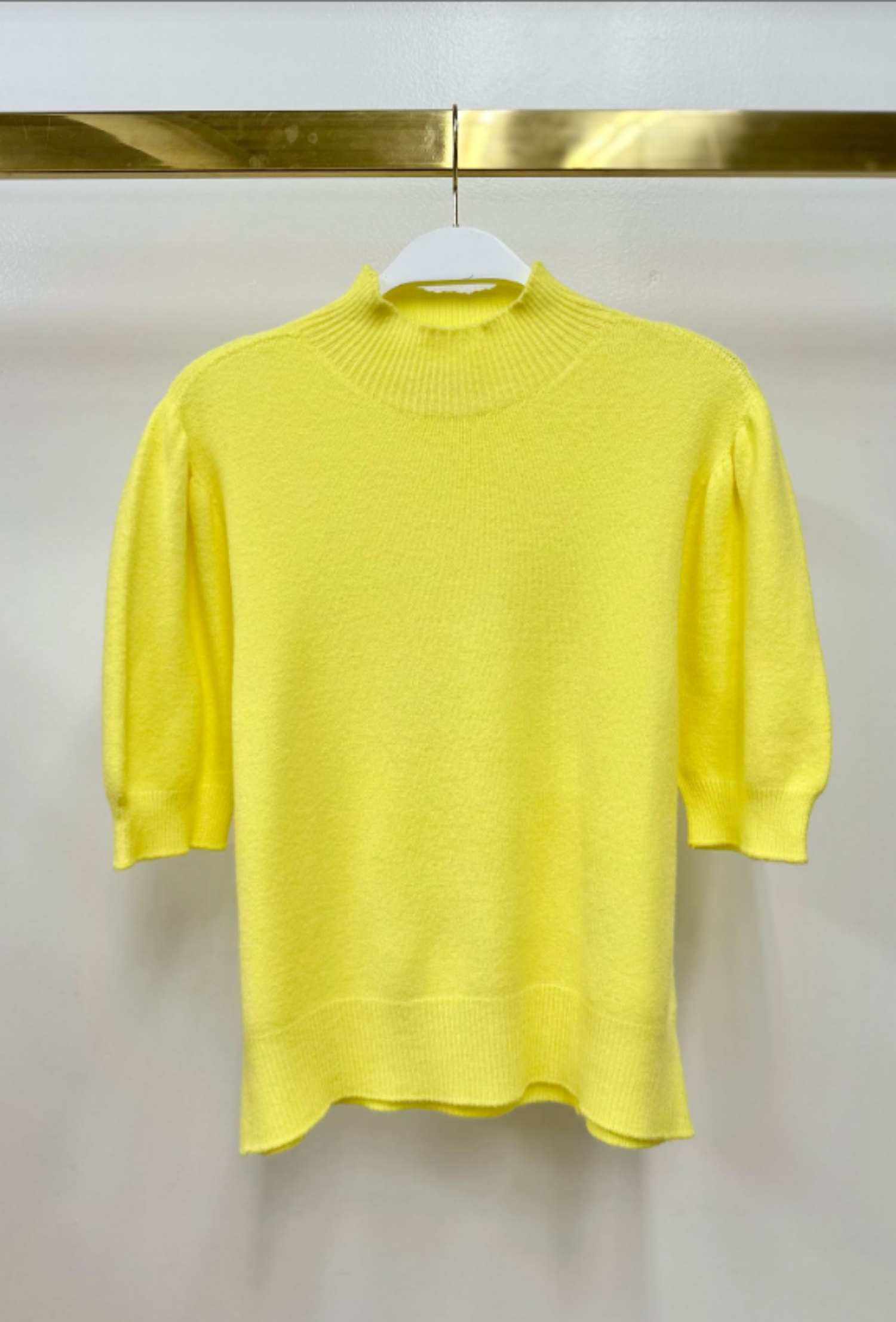 Mock Neck Bubble Shoulder Knit Top - Yellow