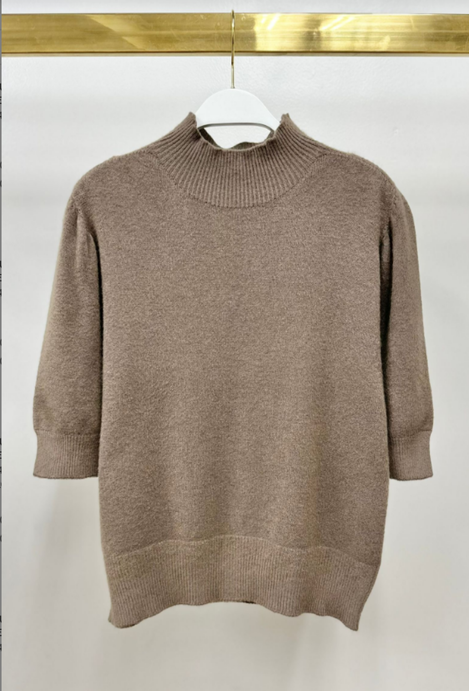 Mock Neck Bubble Shoulder Knit - Dark Brown