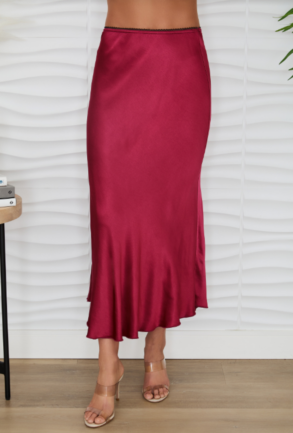 Silky Satin Skirt - Wine