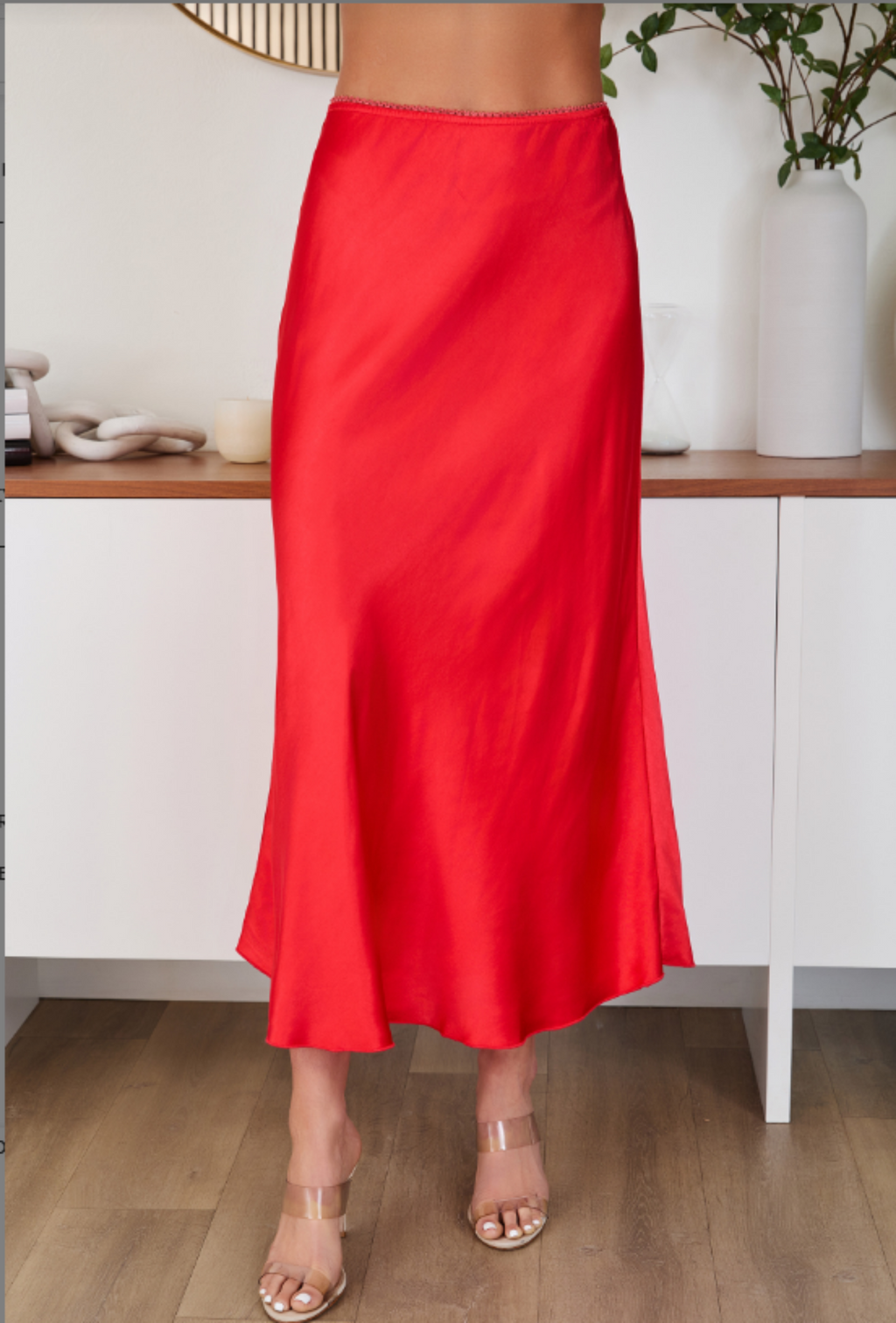 Silky Satin Skirt - Red