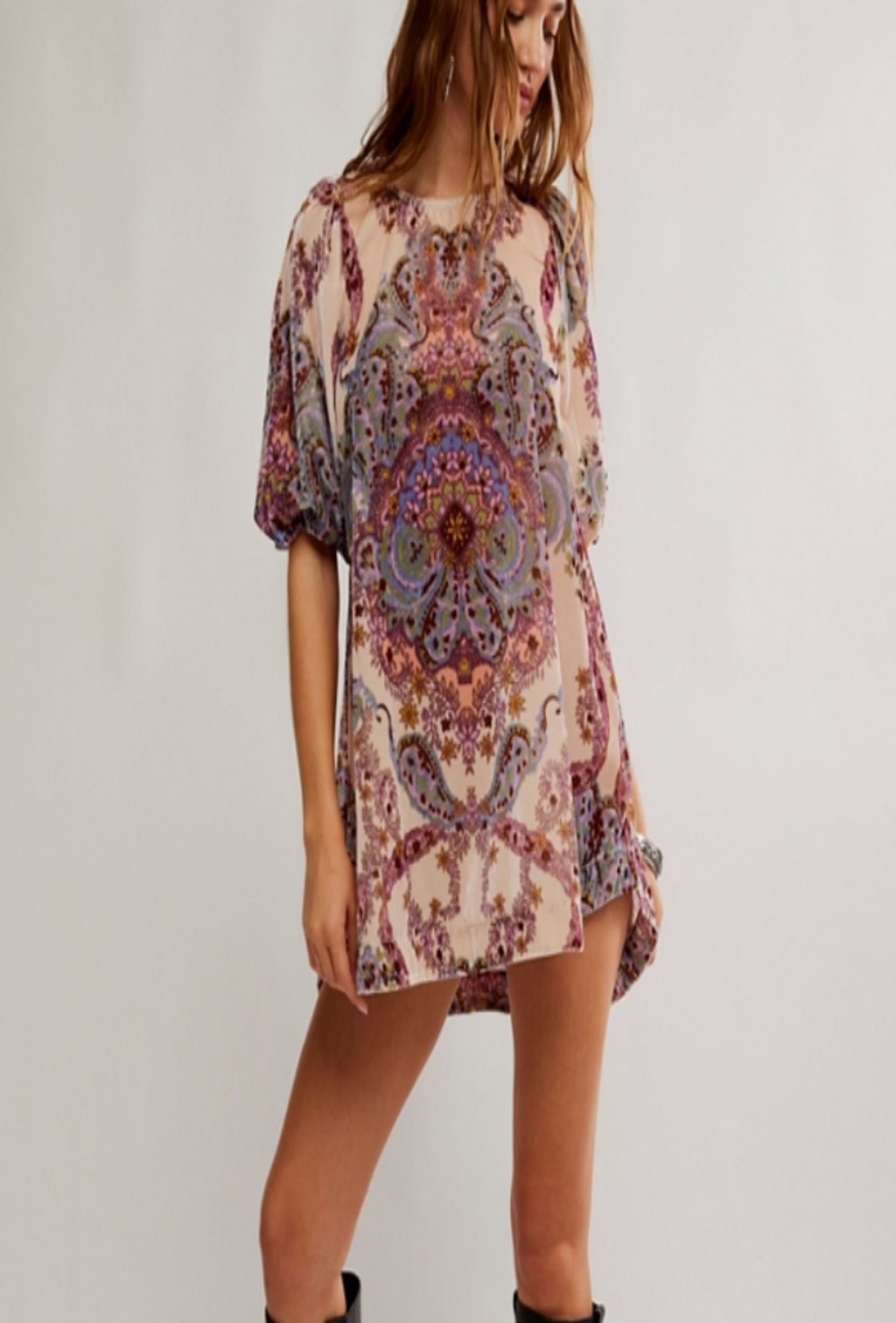 Maye Printed Velvet Tunic - Tea Combo