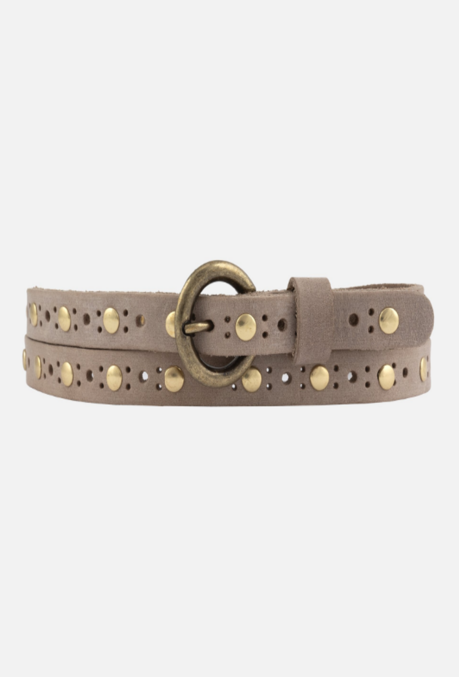 Chloe Vintage Studded Skinny Belt - Taupe