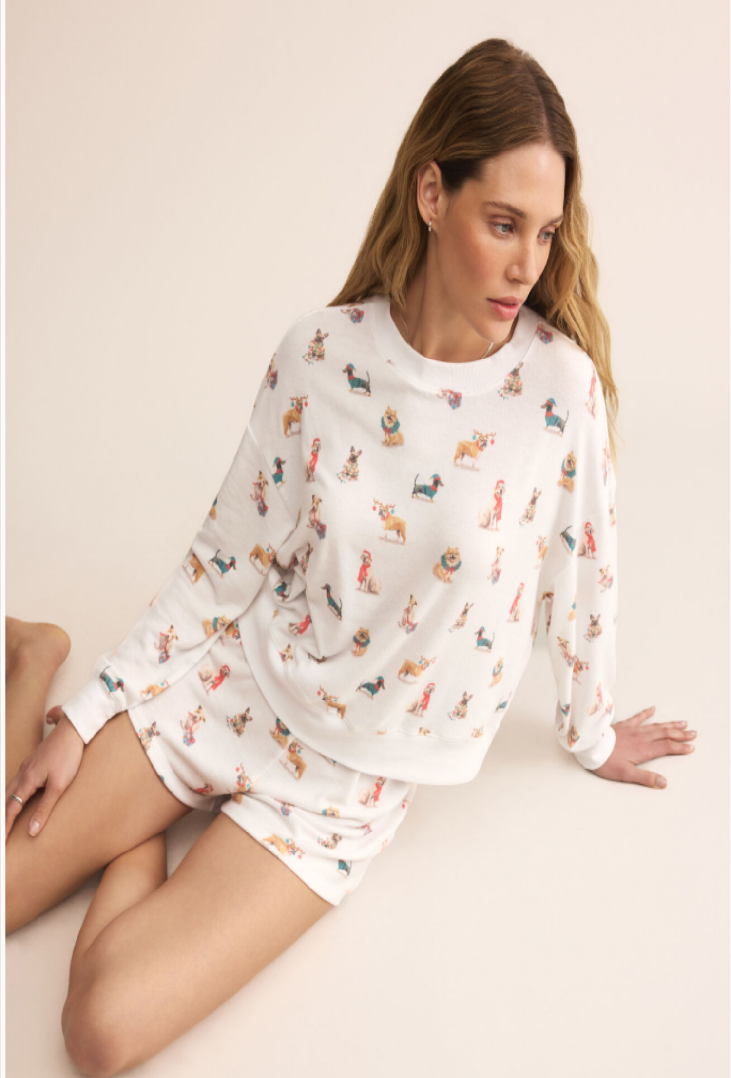 Cozy Up Pup Long Sleeve Top - White