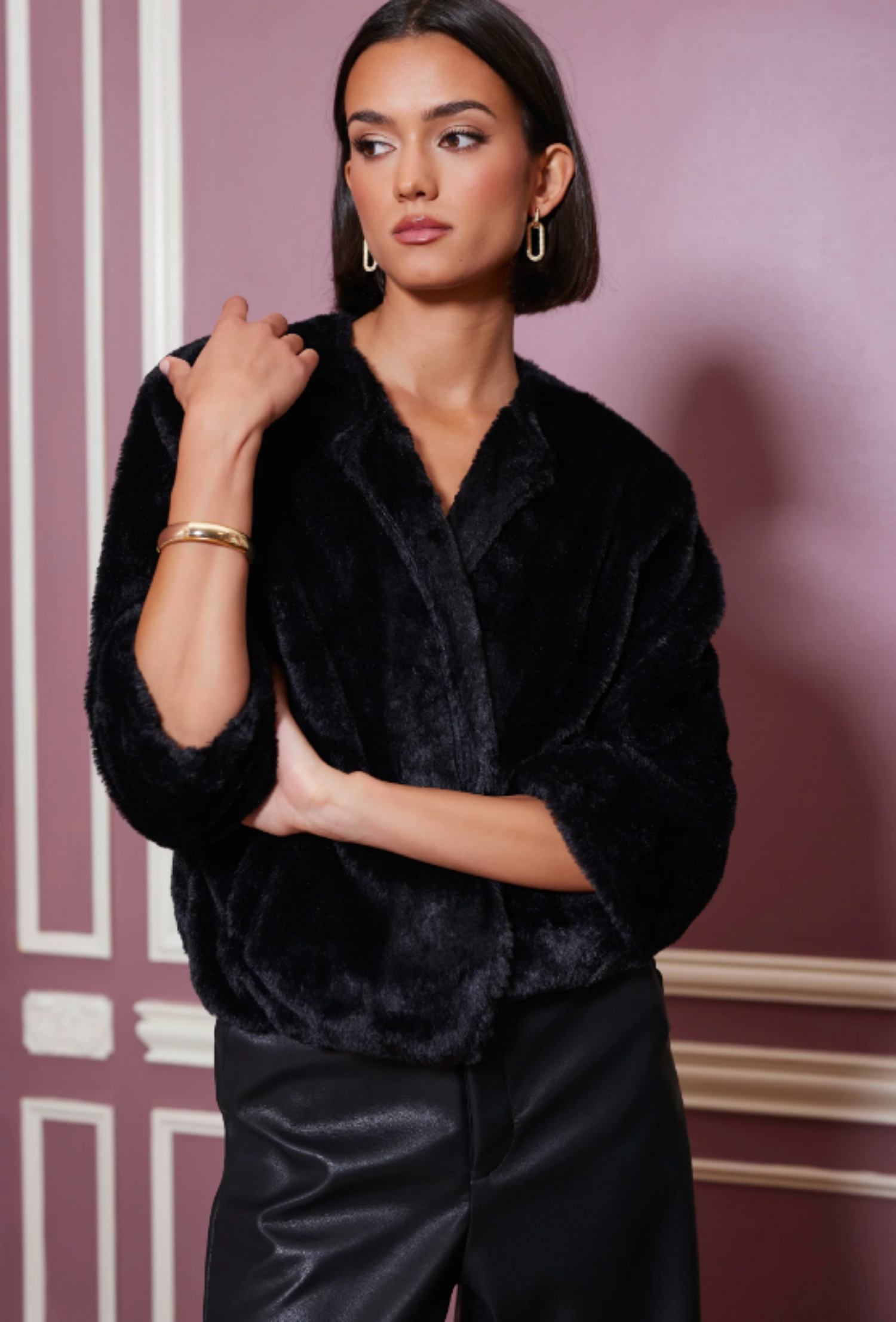 Mica Faux Fur Jacket - Black