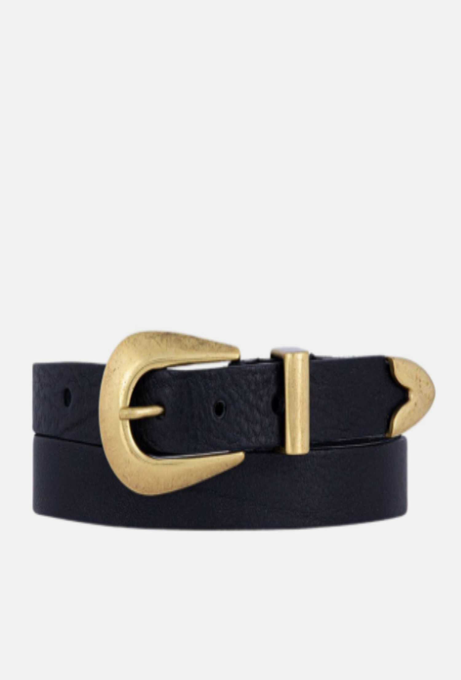 Adrie Skinny Leather Belt with Horseshoe Buckle - Black
