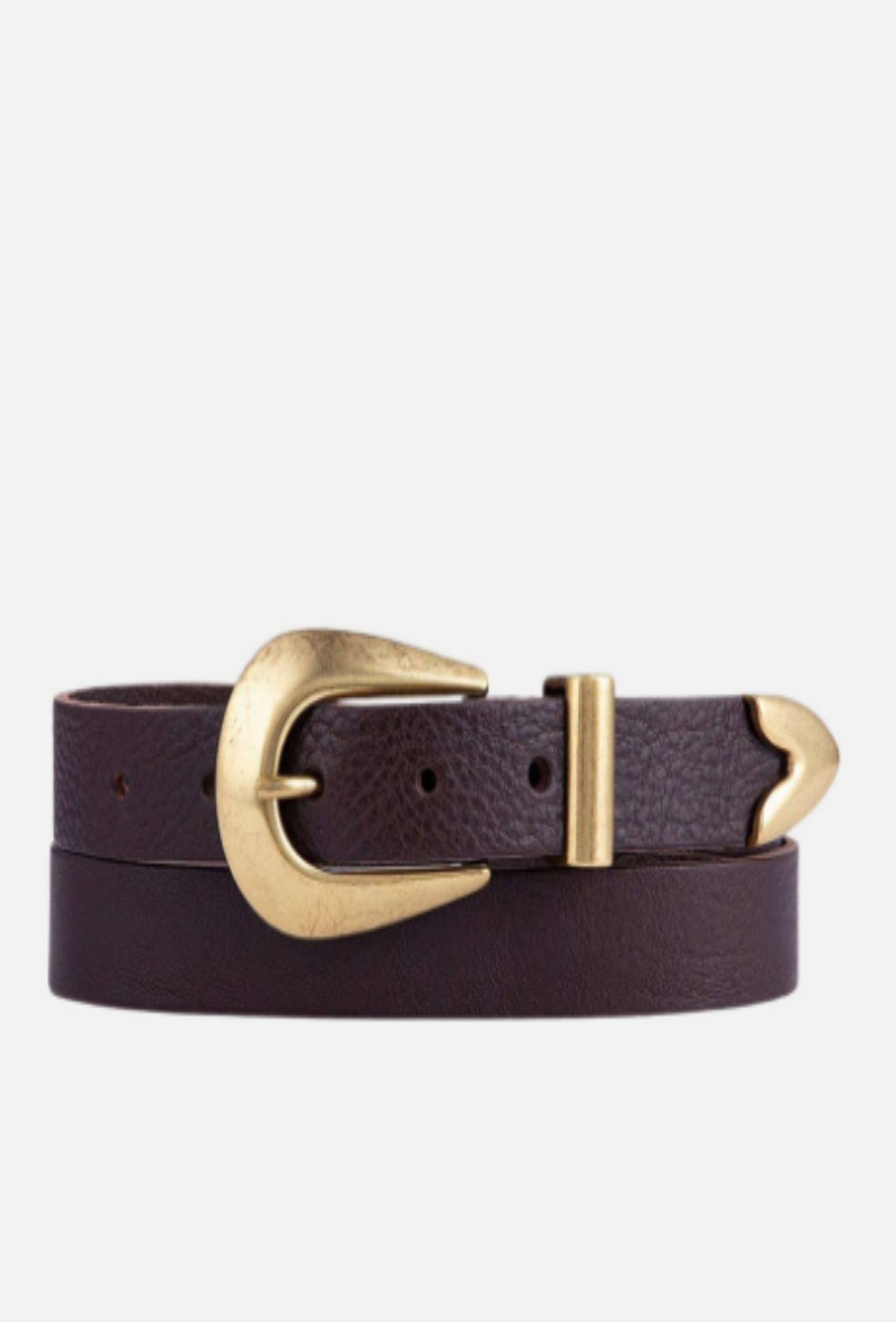 Adrie Skinny Leather Belt with Horseshoe Buckle - Brown