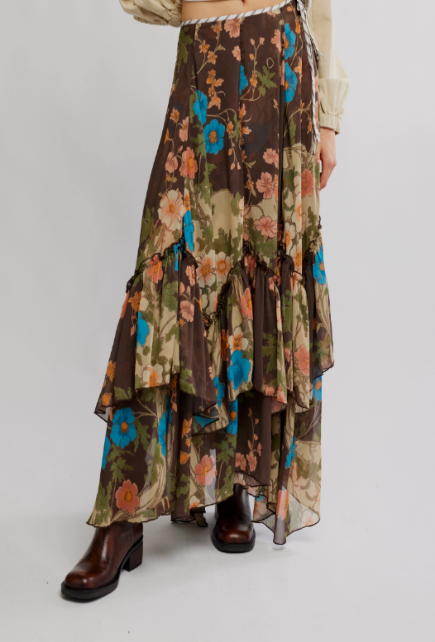 Palermo Villa Chiffon Maxi Skirt - Chocolate Combo