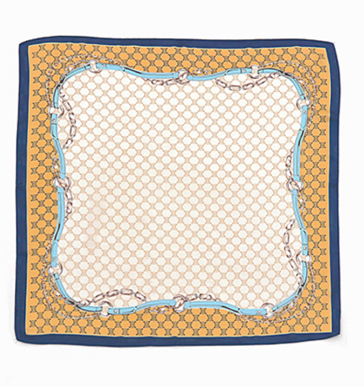 Chain Print Silky Bandana Scarf - Cream/Navy