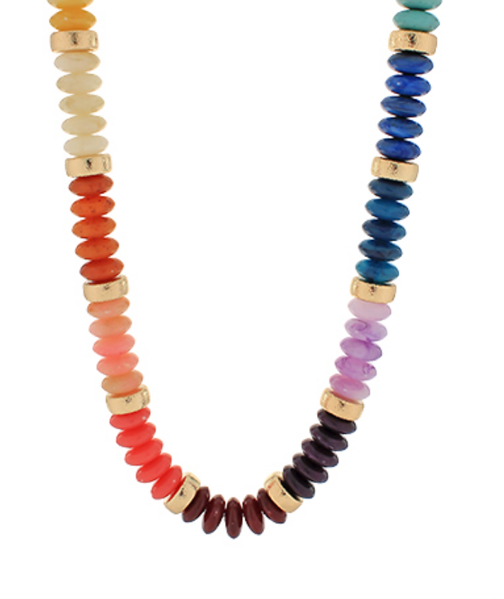 Rondelle & Metal Beads Necklace - Multi/Gold