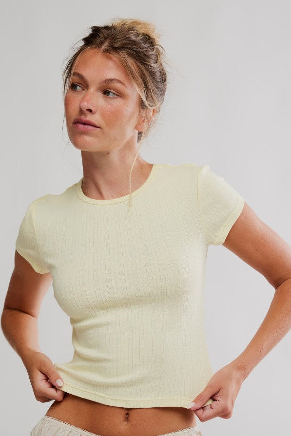 Wait A Minute Baby Tee - Banana Cream