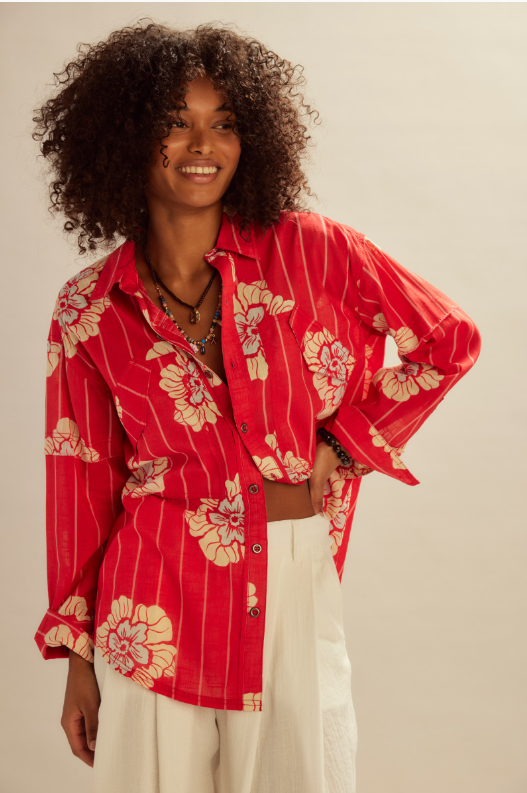 Hidden Flower Camo Shirt - Cherry Combo