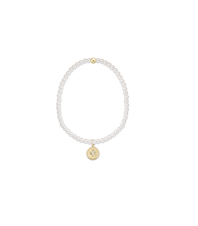Classic Pearl 3mm Bead Bracelet - Signature Cross Gold Disc
