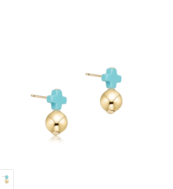 Signature Cross Small Turquoise Stud - Classic Gold