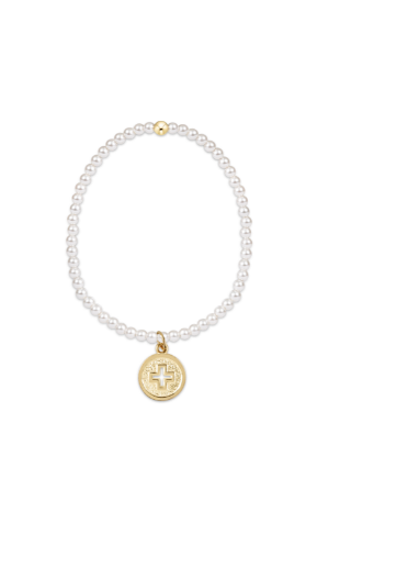 Extends Classic Pearl 3mm Bracelet - Signature Cross Gold Disc
