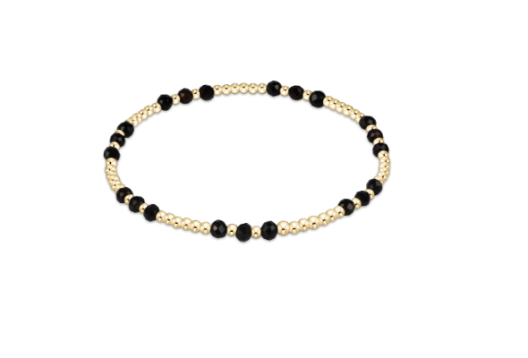 Gemstone Gold Joy Pattern 3mm Bead Bracelet - Faceted Onyx