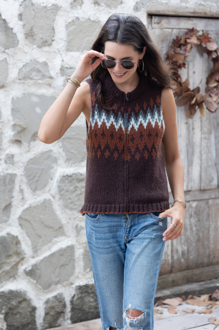Jaxon Fair Isle Zip Vest Chunky - Brown Brick/ Chestnut Multi