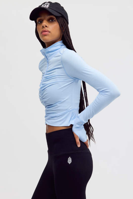 Tempo Ruched UV Protection Half Zip - Peri Blue