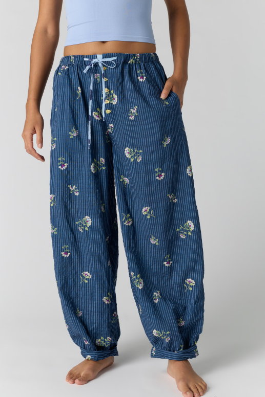 On Repeat Drawstring PJ Pants - Blue Floral