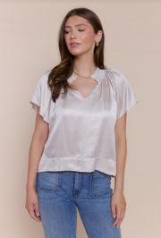 Brianna Short SLeeve Silk Top - Cream