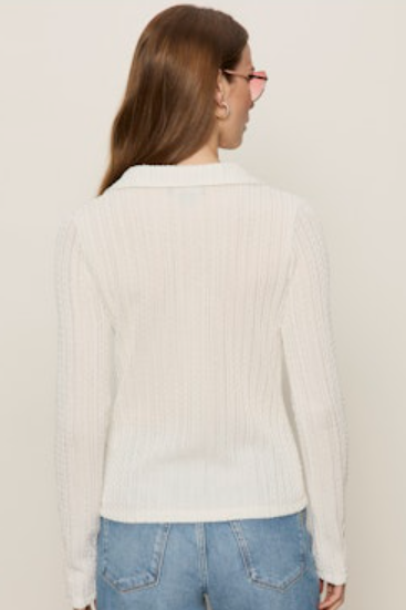 Button Down Textured Top - Chalk