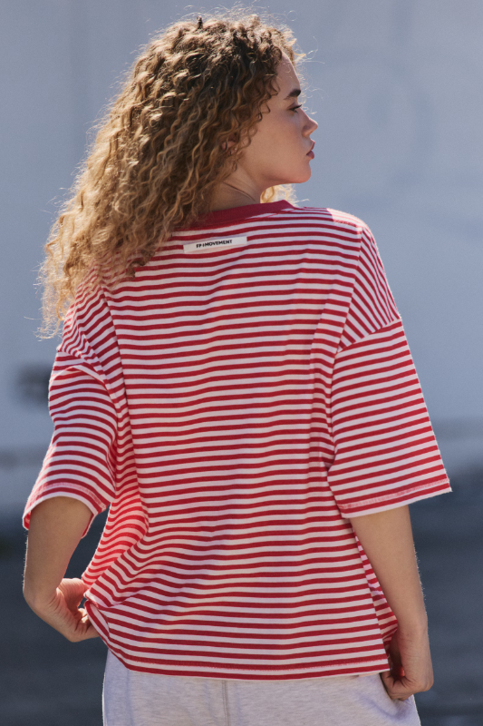 Printed Tackle Tee - Court Stripe Grapefr