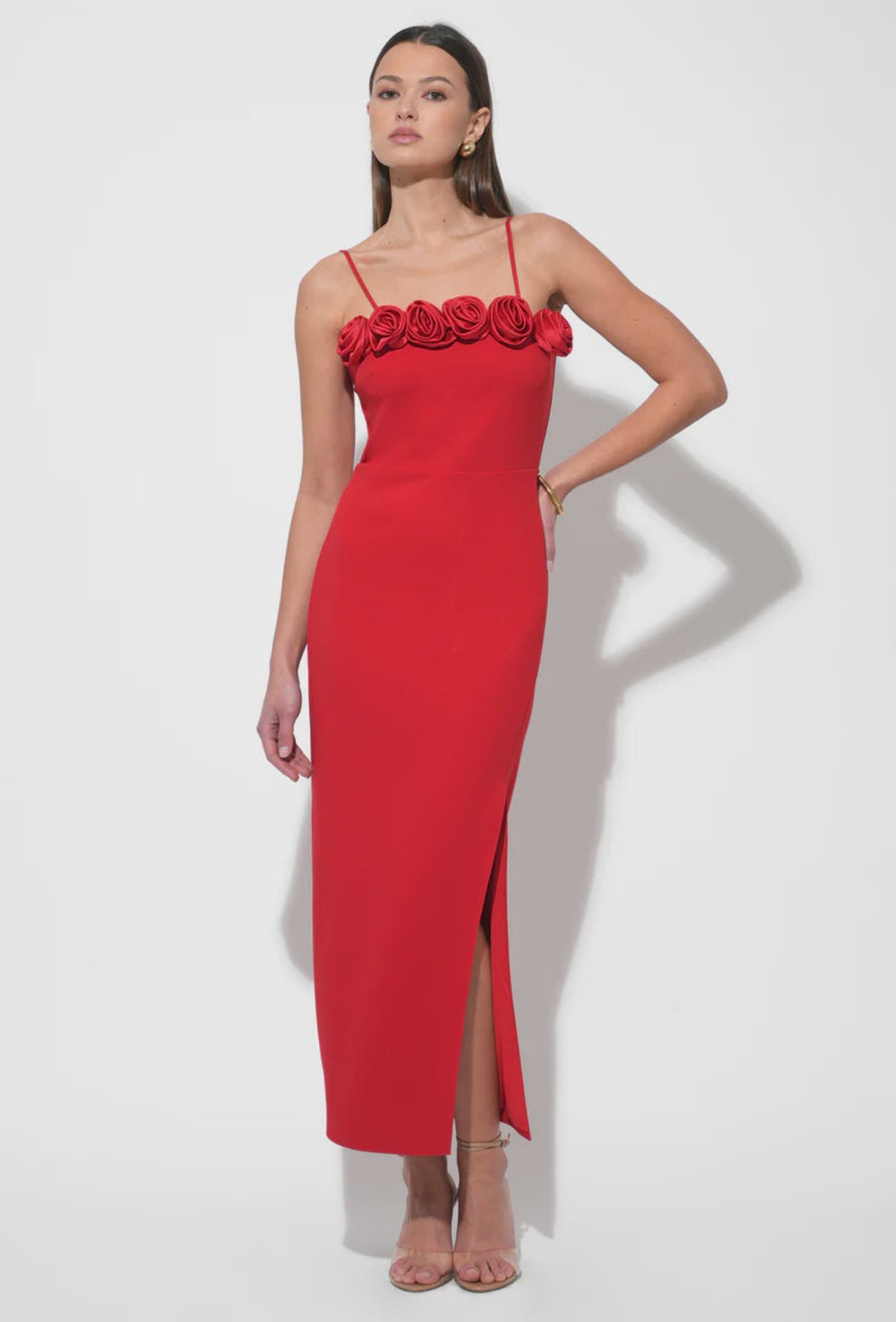Solana Stretch Straps Midi Dress - Red