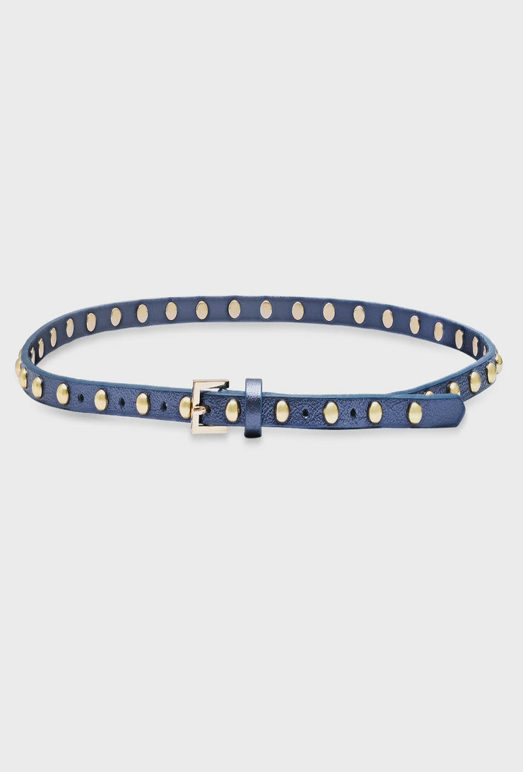 Centinela Studded Skinny Belt - Metallic Midnight Blue/Gold