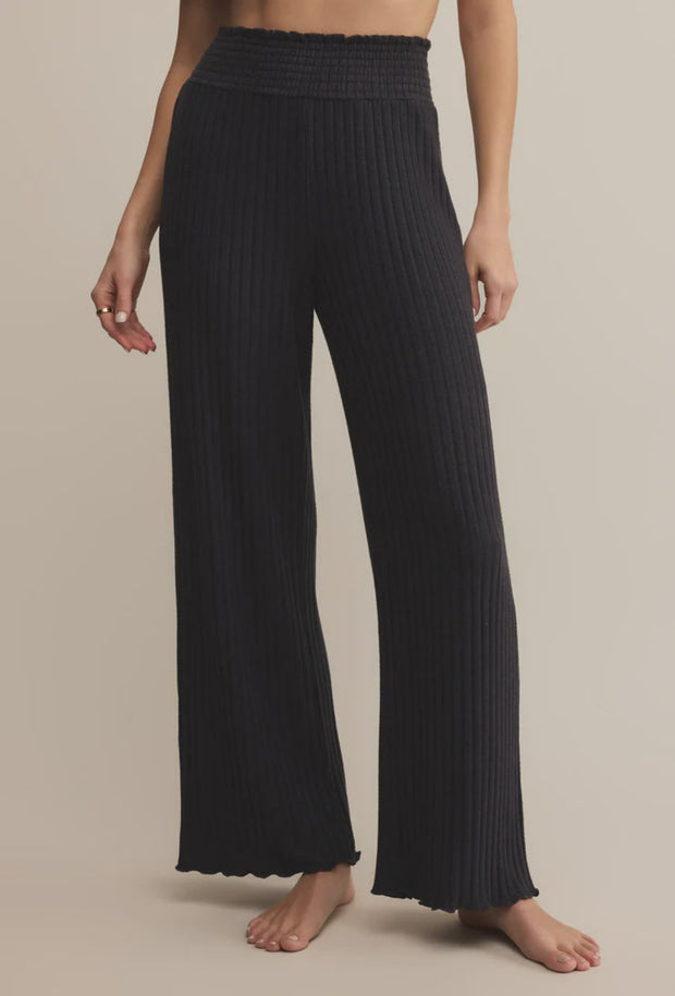 Dawn Smocked Rib Pant - Black Sand