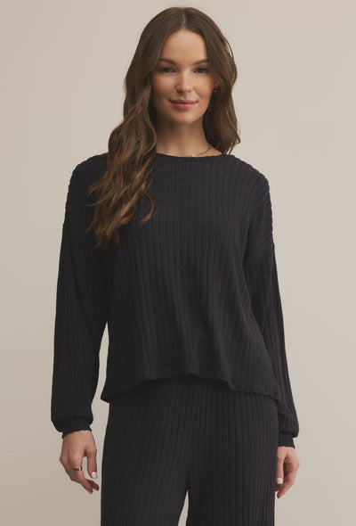 Daydream Rib Long Sleeve Top - Black Sand