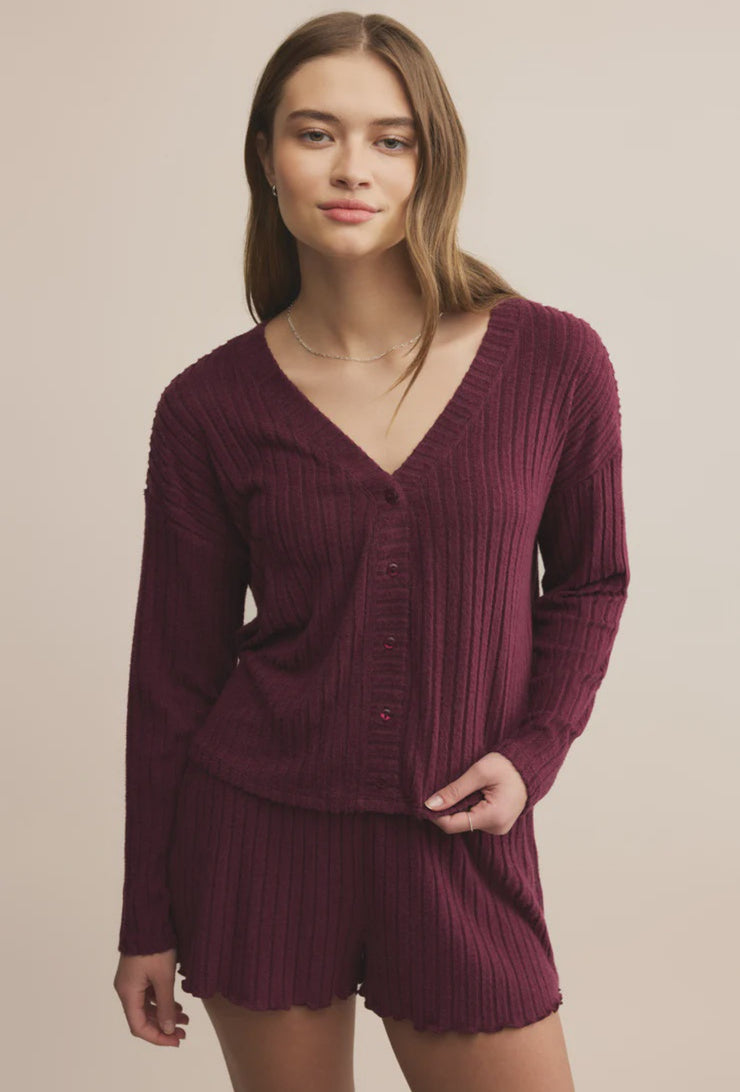 Mara Rib Cardigan - Merlot