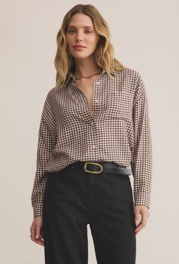 River Plaid Button Up - Chocolate Cherry