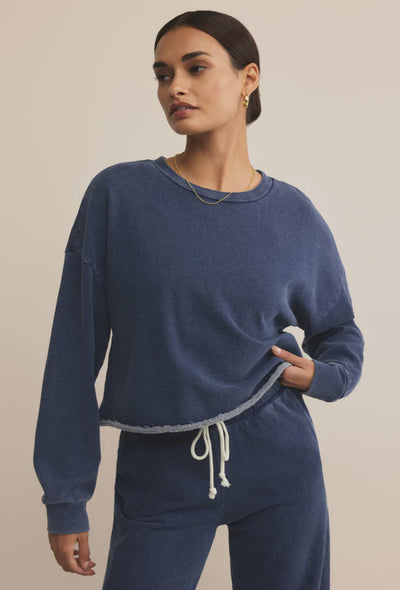 Circuit Knit Denim Sweatshirt - Indigo