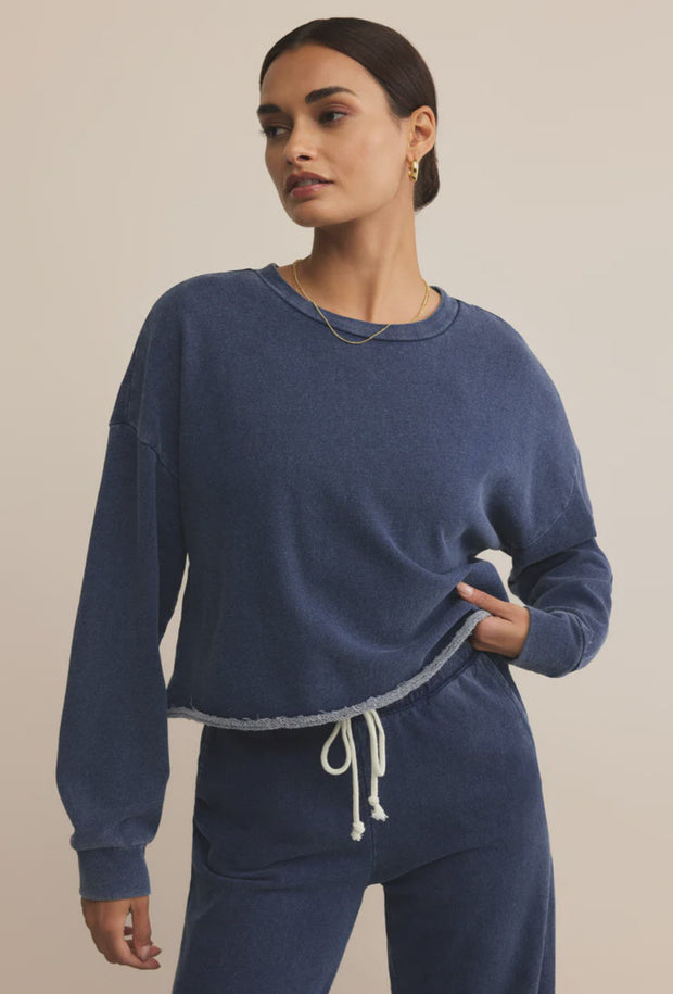 Circuit Knit Denim Sweatshirt - Indigo