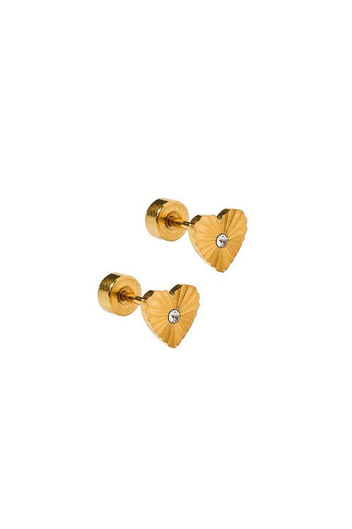 Andrea Heart Gold Screwback Stud Earrings