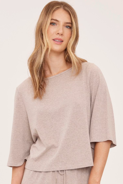 Aimee 3/4 Sleeve Knit Top - Heather Taupe