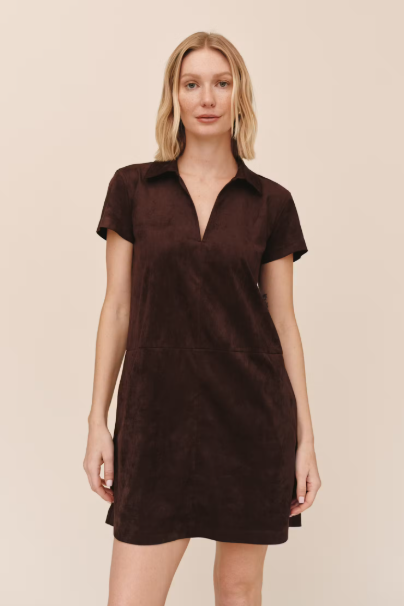 Short Sleeve Pullover A-Line Dress - Dark Roast