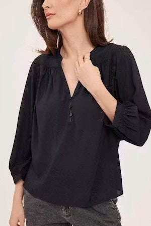 Ashlyn V-Neck Blouse - Black