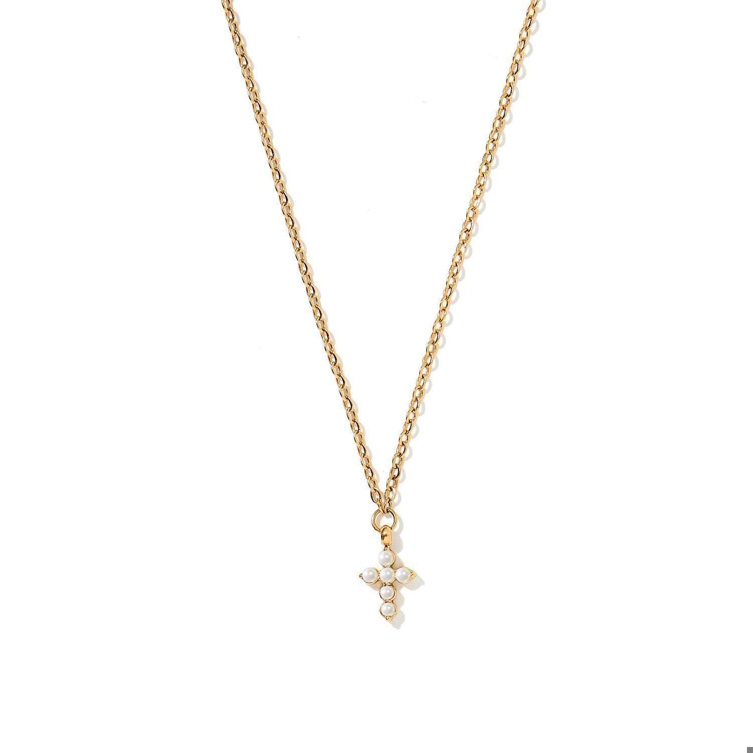 Carly Cross Pearl Gold Necklace