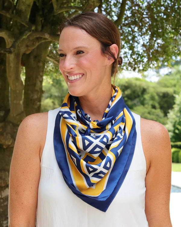 Barrett Tile Scarf - Large - Navy / Gold