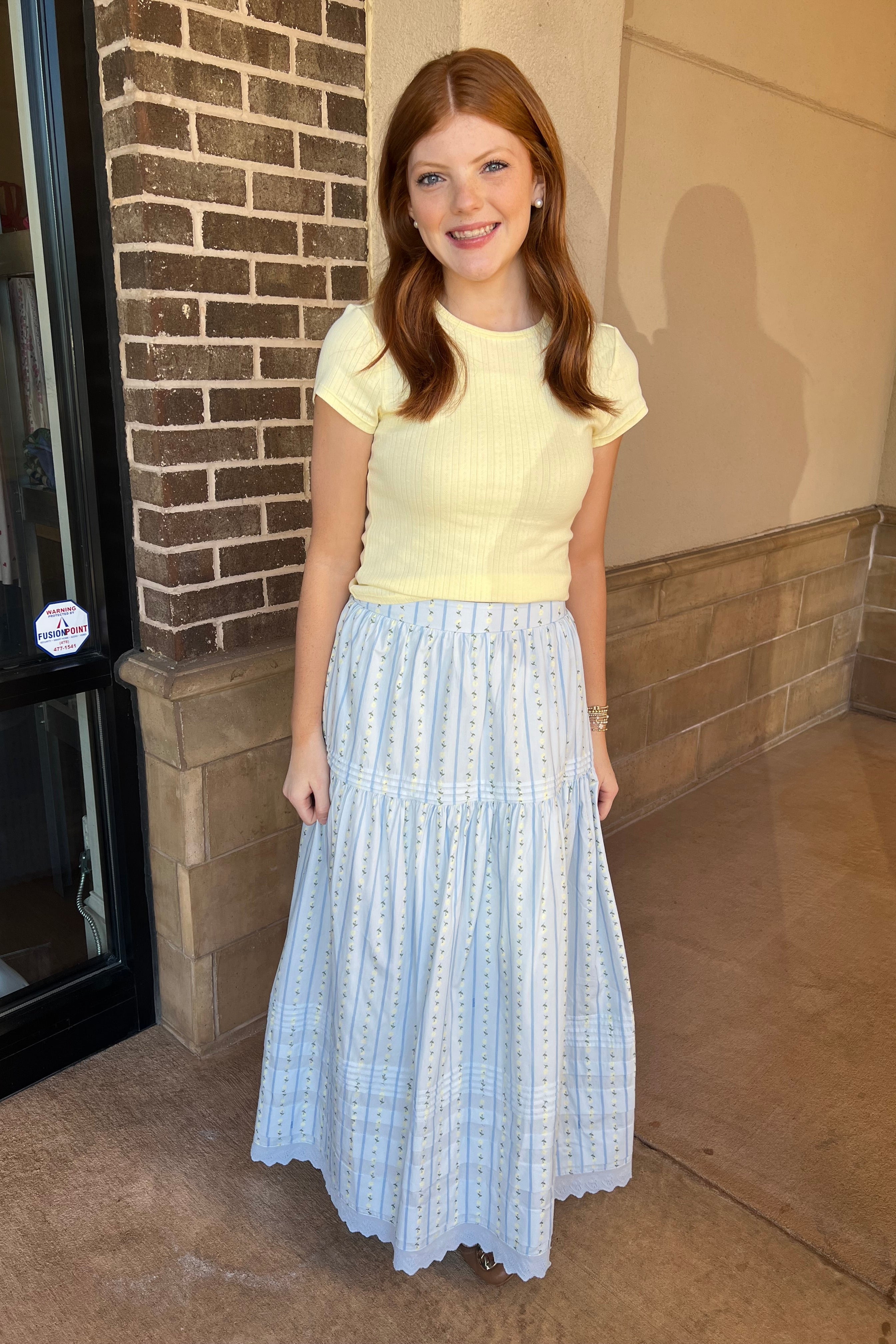 Floral Stripe Maxi Skirt -Blue