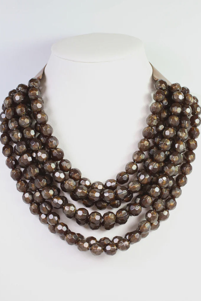 Cadence Multi Layered Beaded Necklace - Brown